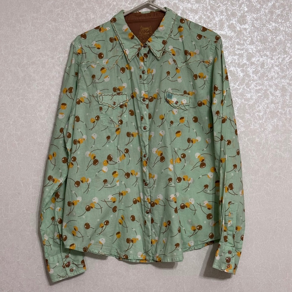 Wrangler Twenty X Western Snap Shirt Floral Print Cotton Tailored Mint Green XXL